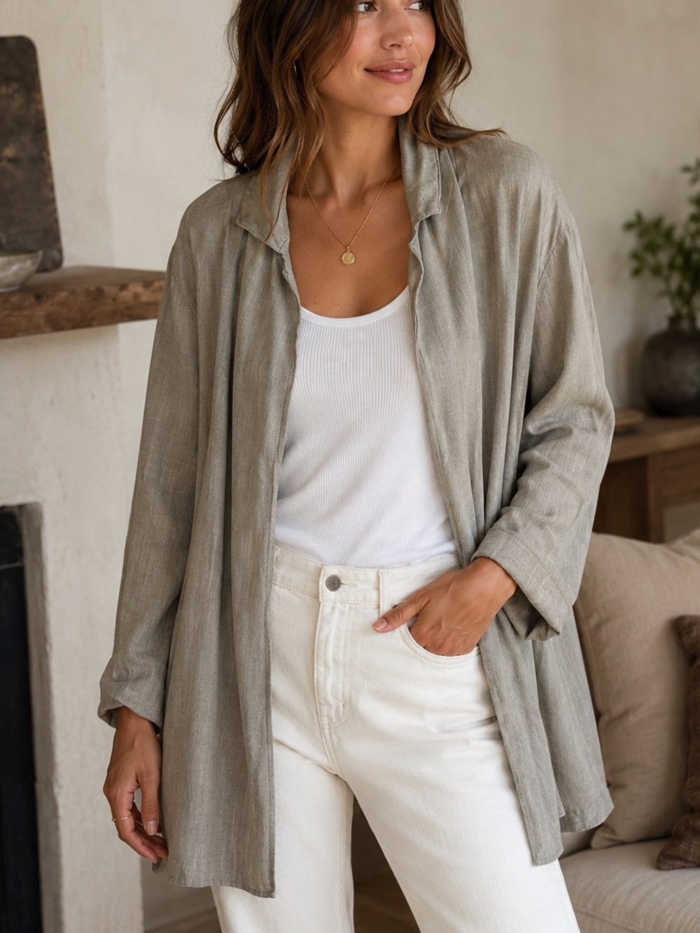 NWT Anthropologie Cloth & Stone Soft Taupe Linen Blazer Jacket